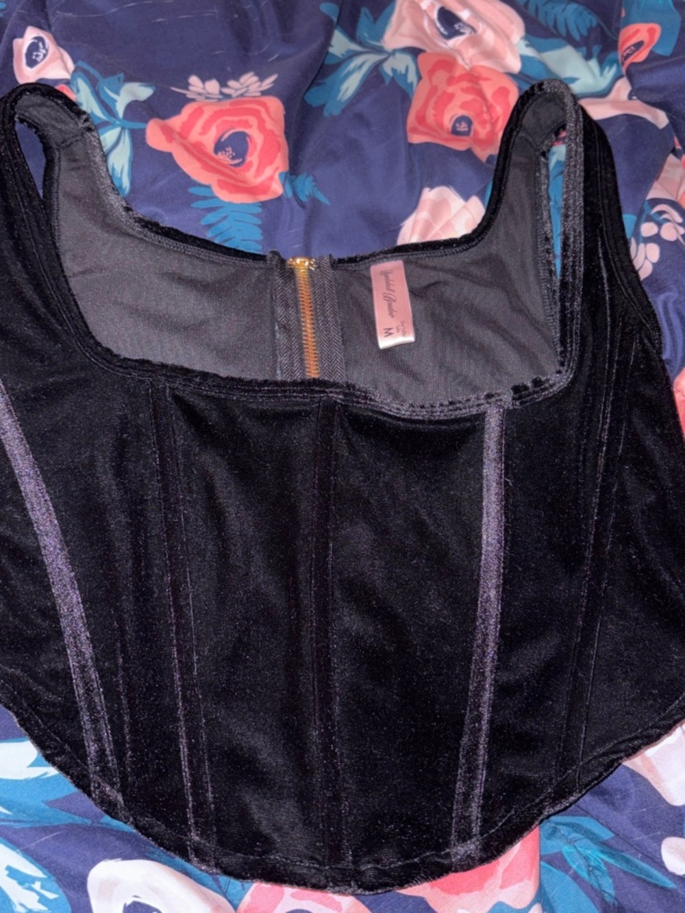 Black velvet corset top & black thong